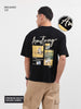 Men's Black Relaxed Fit Embroided 240 GSM Casual T-Shirt