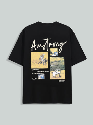 Men's Black Relaxed Fit Embroided 240 GSM Casual T-Shirt