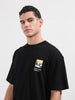 Men's Black Relaxed Fit Embroided 240 GSM Casual T-Shirt