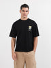 Men's Black Relaxed Fit Embroided 240 GSM Casual T-Shirt