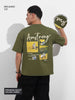 Men's Green Relaxed Fit Embroided 240 GSM Casual T-Shirt