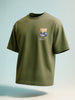 Men's Green Relaxed Fit Embroided 240 GSM Casual T-Shirt