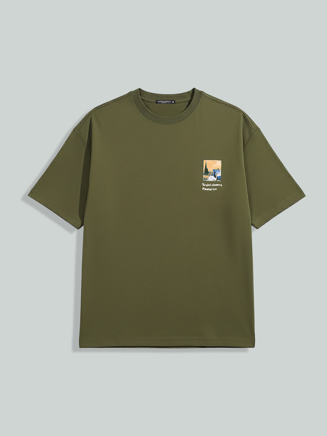 Men's Green Relaxed Fit Embroided 240 GSM Casual T-Shirt