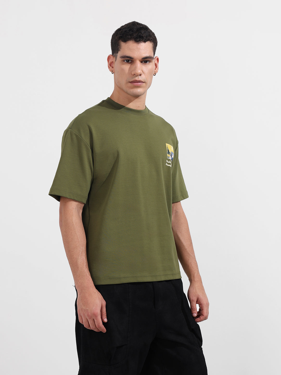 Men's Green Relaxed Fit Embroided 240 GSM Casual T-Shirt