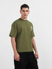Men's Green Relaxed Fit Embroided 240 GSM Casual T-Shirt