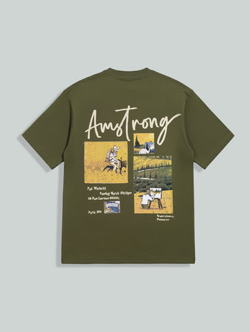 Men's Green Relaxed Fit Embroided 240 GSM Casual T-Shirt