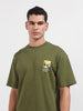 Men's Green Relaxed Fit Embroided 240 GSM Casual T-Shirt