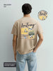 Men's Beige Relaxed Fit Embroided 240 GSM Casual T-Shirt