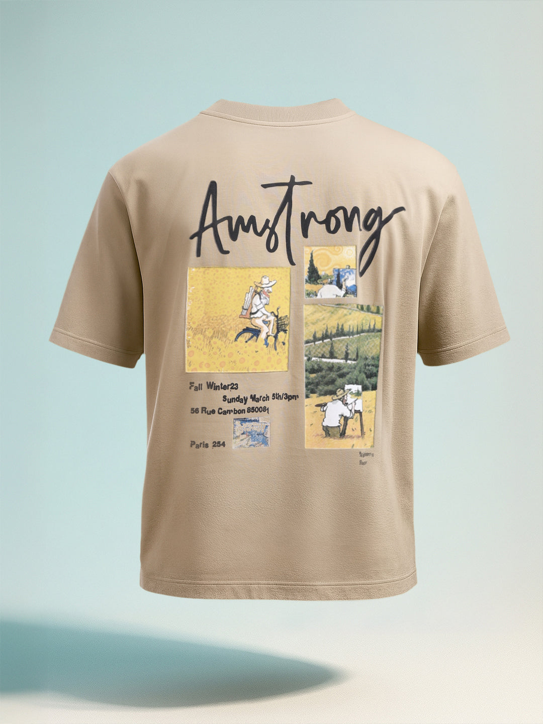 Men's Beige Relaxed Fit Embroided 240 GSM Casual T-Shirt