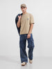 Men's Beige Relaxed Fit Embroided 240 GSM Casual T-Shirt