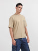 Men's Beige Relaxed Fit Embroided 240 GSM Casual T-Shirt
