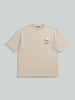 Men's Beige Relaxed Fit Embroided 240 GSM Casual T-Shirt