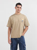 Men's Beige Relaxed Fit Embroided 240 GSM Casual T-Shirt