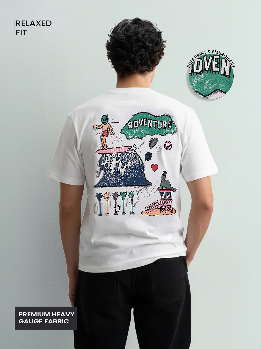 Men's White Relaxed Fit Embroided 240 GSM Casual T-Shirt