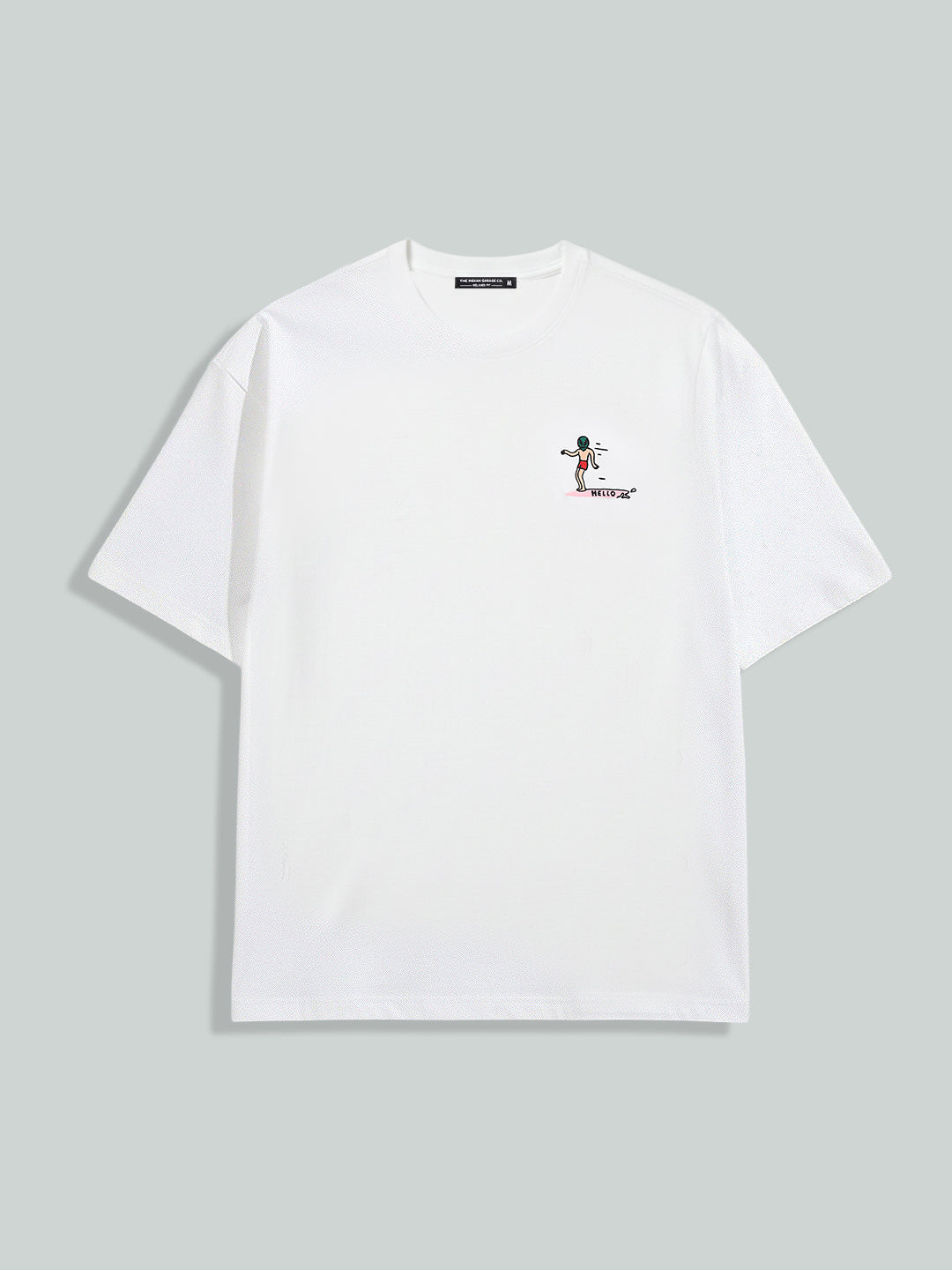 Men's White Relaxed Fit Embroided 240 GSM Casual T-Shirt