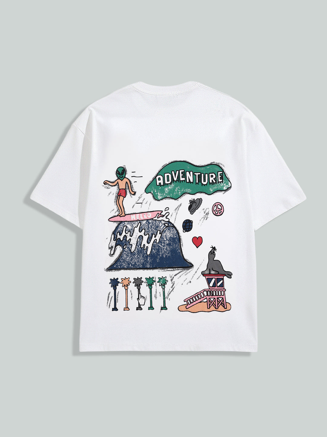 Men's White Relaxed Fit Embroided 240 GSM Casual T-Shirt