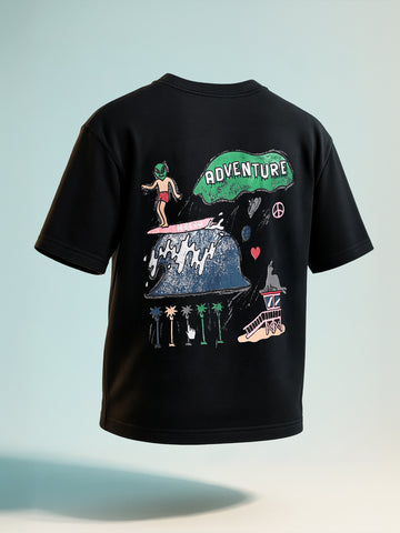 Men's Black Relaxed Fit Embroided 240 GSM Casual T-Shirt
