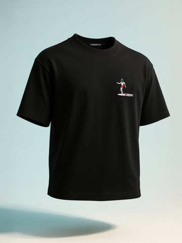 Men's Black Relaxed Fit Embroided 240 GSM Casual T-Shirt