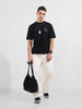 Men's Black Relaxed Fit Embroided 240 GSM Casual T-Shirt