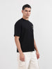 Men's Black Relaxed Fit Embroided 240 GSM Casual T-Shirt