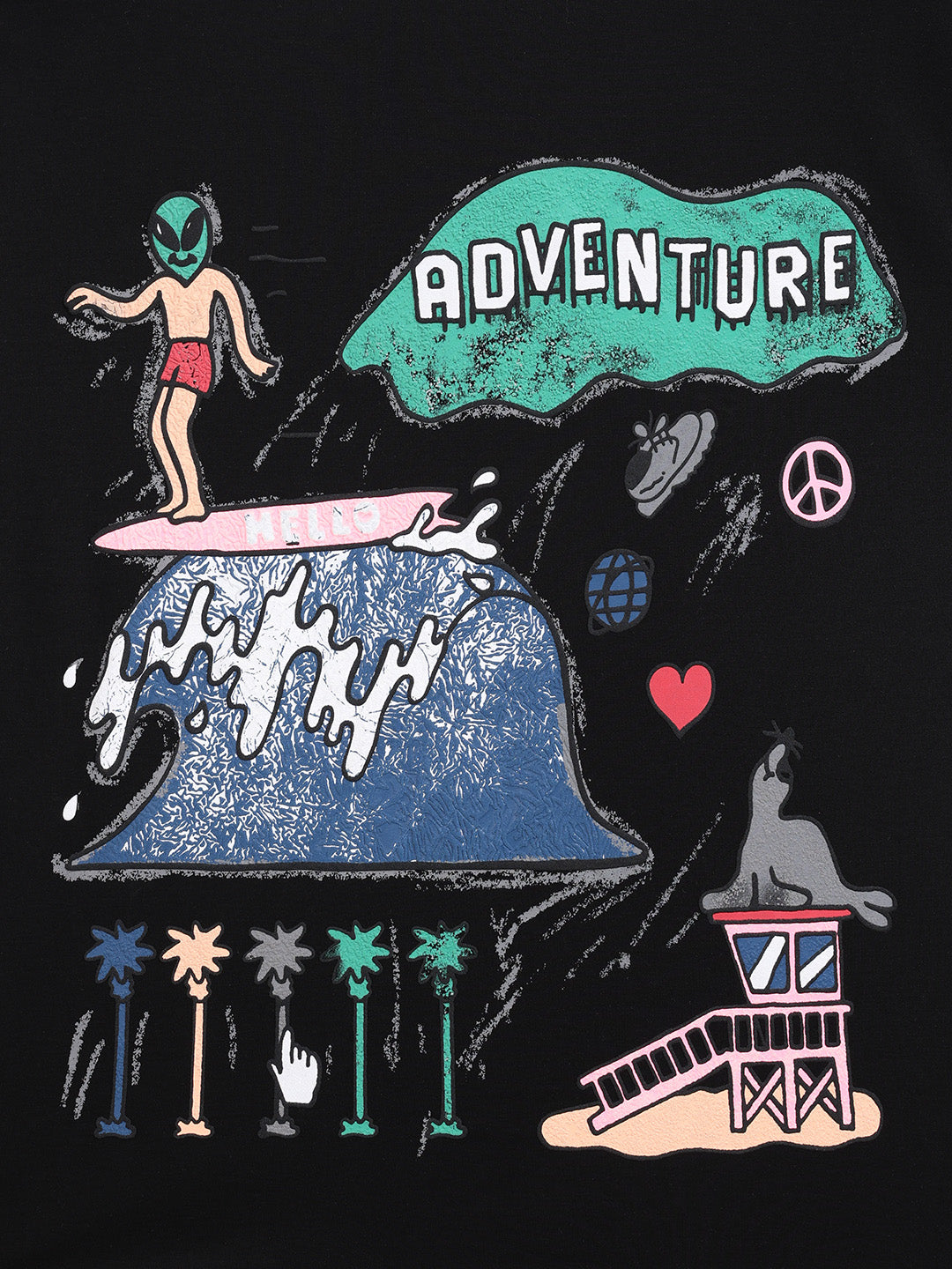 Men's Black Relaxed Fit Embroided 240 GSM Casual T-Shirt