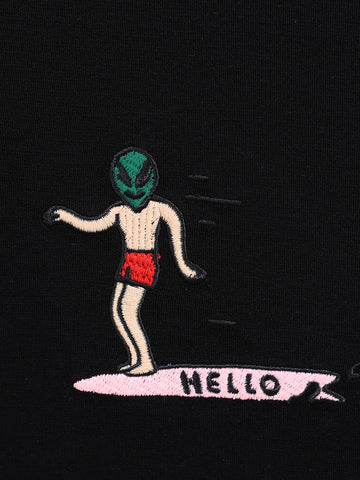 Men's Black Relaxed Fit Embroided 240 GSM Casual T-Shirt