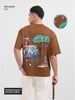 Men's Brown Relaxed Fit Embroided 240 GSM Casual T-Shirt