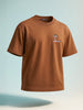 Men's Brown Relaxed Fit Embroided 240 GSM Casual T-Shirt