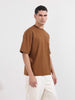 Men's Brown Relaxed Fit Embroided 240 GSM Casual T-Shirt