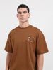 Men's Brown Relaxed Fit Embroided 240 GSM Casual T-Shirt