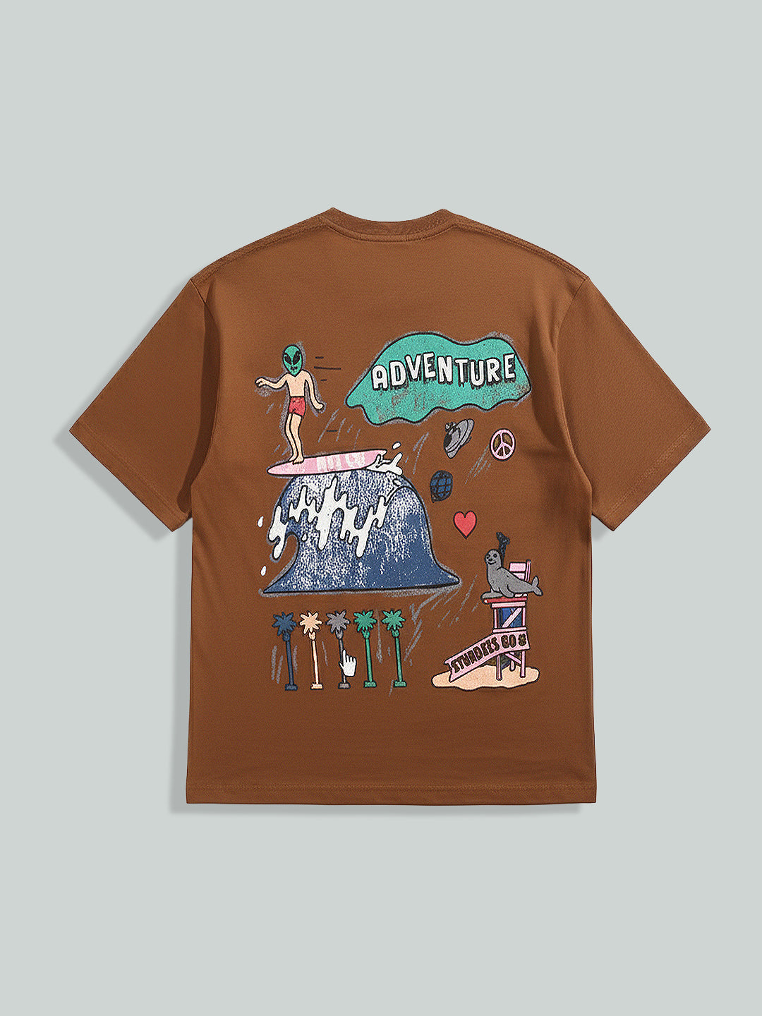 Men's Brown Relaxed Fit Embroided 240 GSM Casual T-Shirt