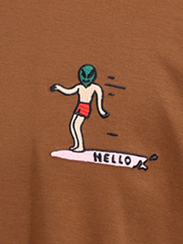 Men's Brown Relaxed Fit Embroided 240 GSM Casual T-Shirt