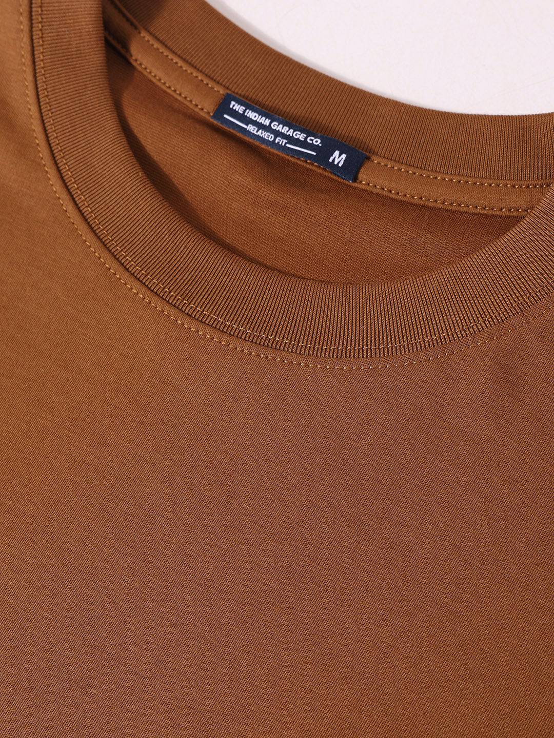 Men's Brown Relaxed Fit Embroided 240 GSM Casual T-Shirt