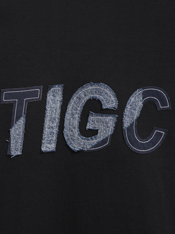 Men's Black Relaxed Fit Embroided 240 GSM Casual T-Shirt