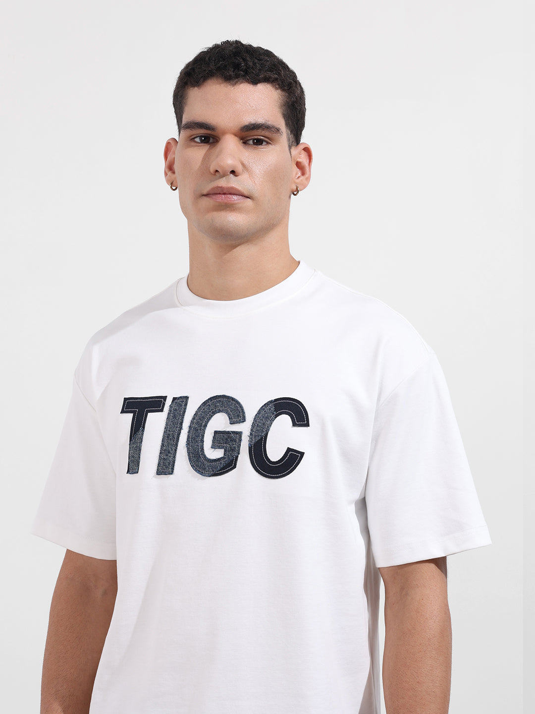 Men's White Relaxed Fit Embroided 240 GSM Casual T-Shirt
