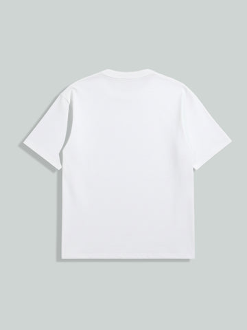Men's White Relaxed Fit Embroided 240 GSM Casual T-Shirt