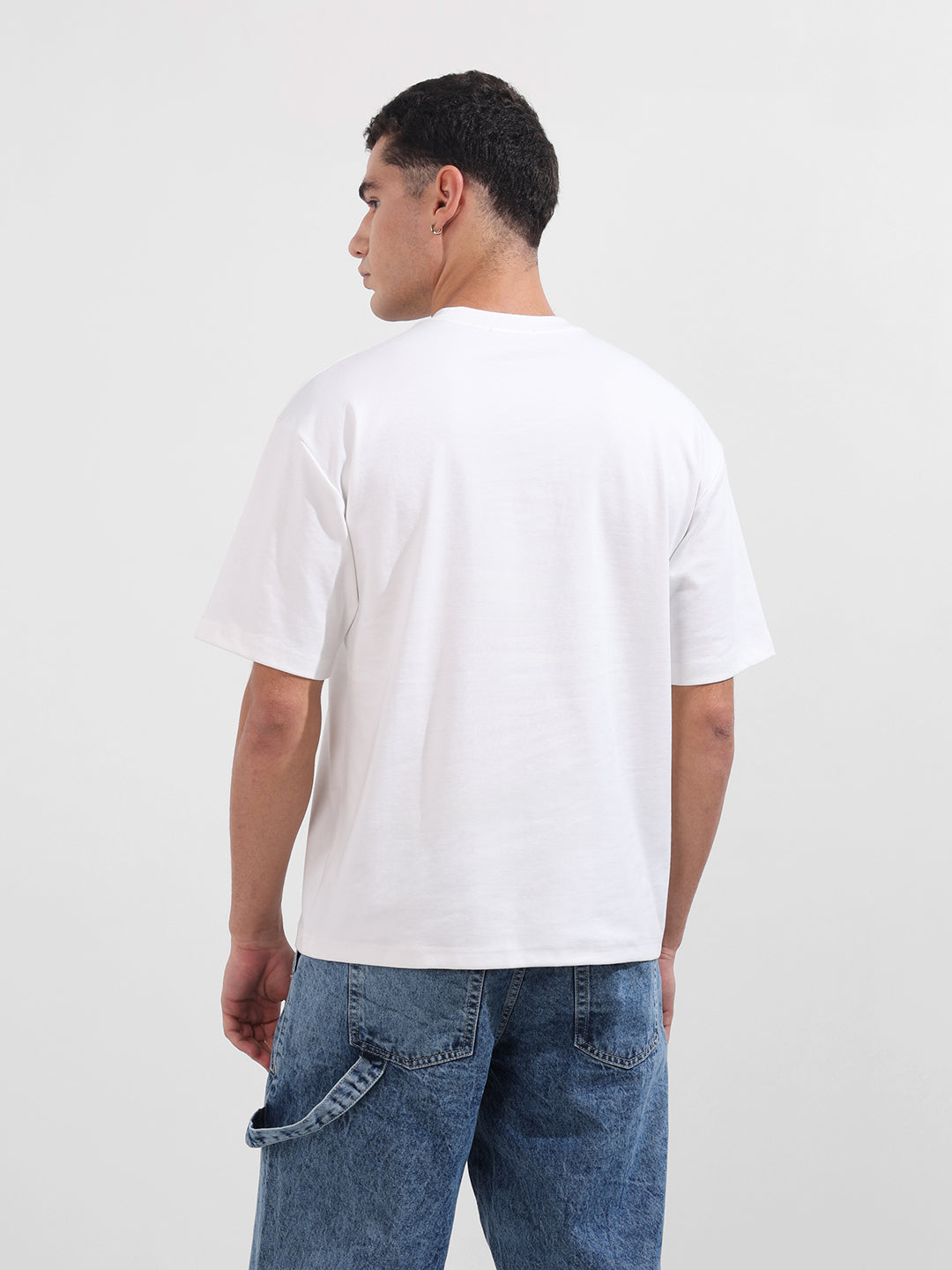 Men's White Relaxed Fit Embroided 240 GSM Casual T-Shirt