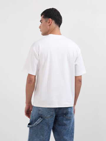 Men's White Relaxed Fit Embroided 240 GSM Casual T-Shirt