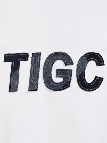 Men's White Relaxed Fit Embroided 240 GSM Casual T-Shirt