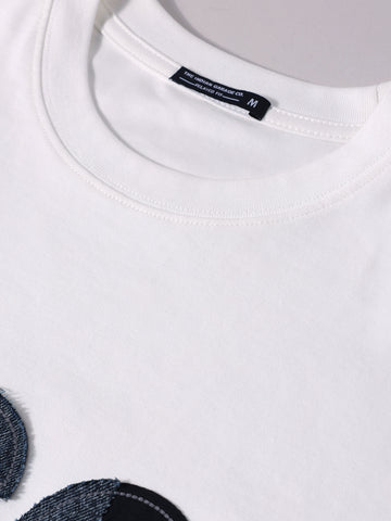 Men's White Relaxed Fit Embroided 240 GSM Casual T-Shirt