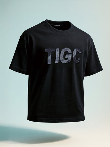 Men's Black Relaxed Fit Embroided 240 GSM Casual T-Shirt