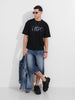 Men's Black Relaxed Fit Embroided 240 GSM Casual T-Shirt