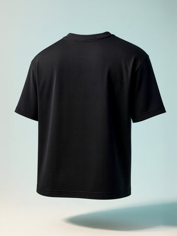 Men's Black Relaxed Fit Embroided 240 GSM Casual T-Shirt