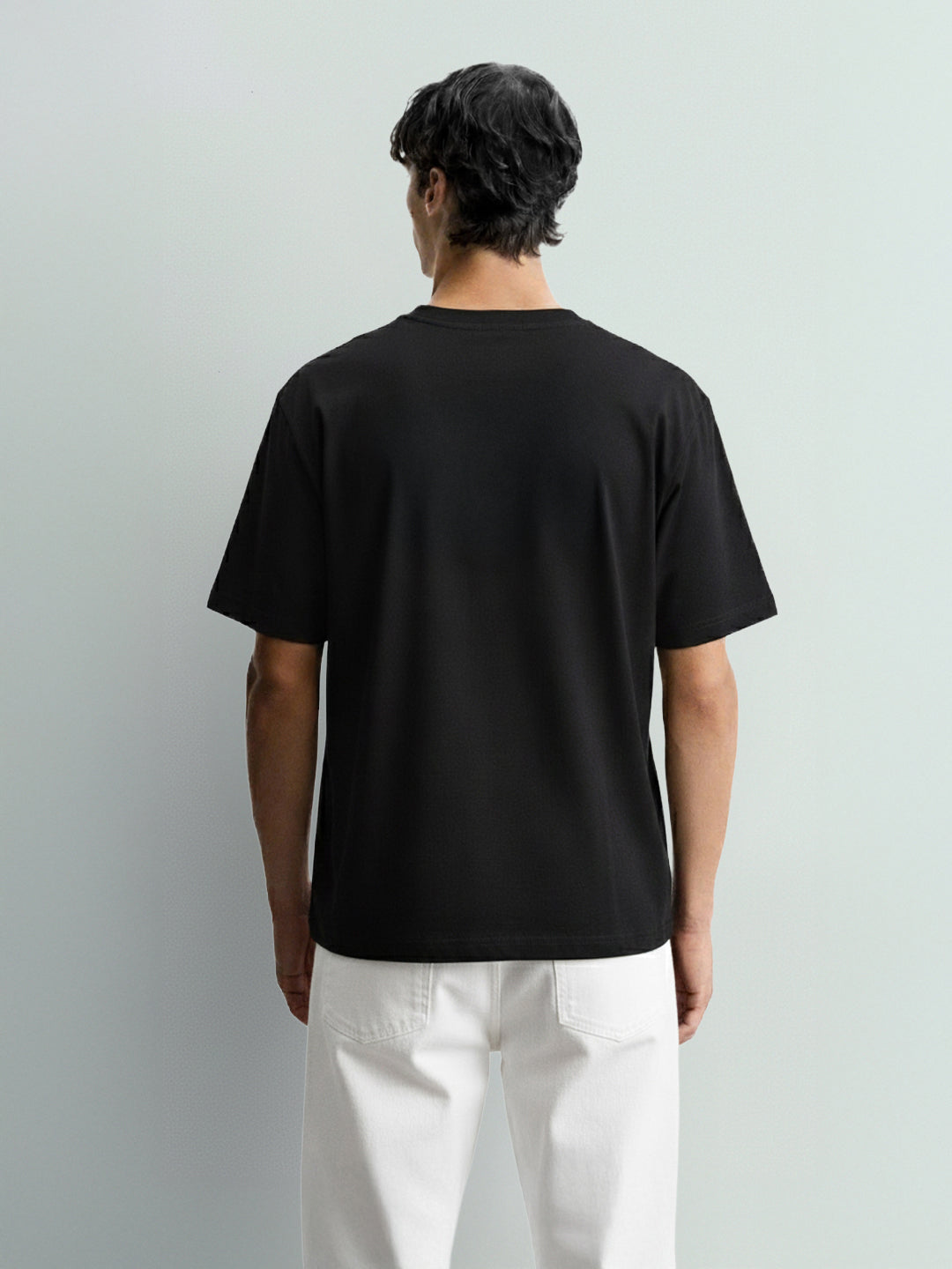 Men's Black Relaxed Fit Embroided 240 GSM Casual T-Shirt