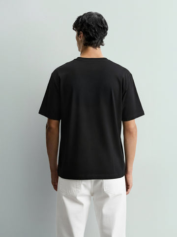 Men's Black Relaxed Fit Embroided 240 GSM Casual T-Shirt