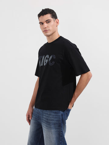 Men's Black Relaxed Fit Embroided 240 GSM Casual T-Shirt