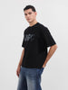 Men's Black Relaxed Fit Embroided 240 GSM Casual T-Shirt