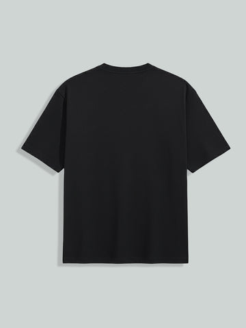Men's Black Relaxed Fit Embroided 240 GSM Casual T-Shirt