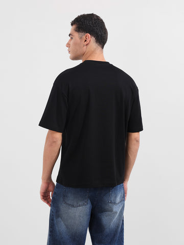 Men's Black Relaxed Fit Embroided 240 GSM Casual T-Shirt