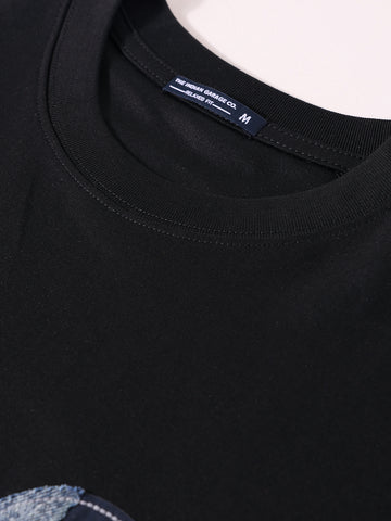 Men's Black Relaxed Fit Embroided 240 GSM Casual T-Shirt